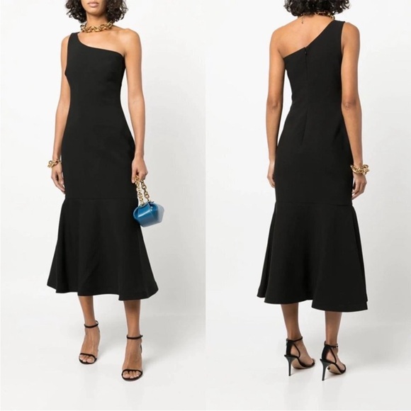NEW NWT LIKELY Brighton One Shoulder Midi Dress In Black - Picture 1 of 11